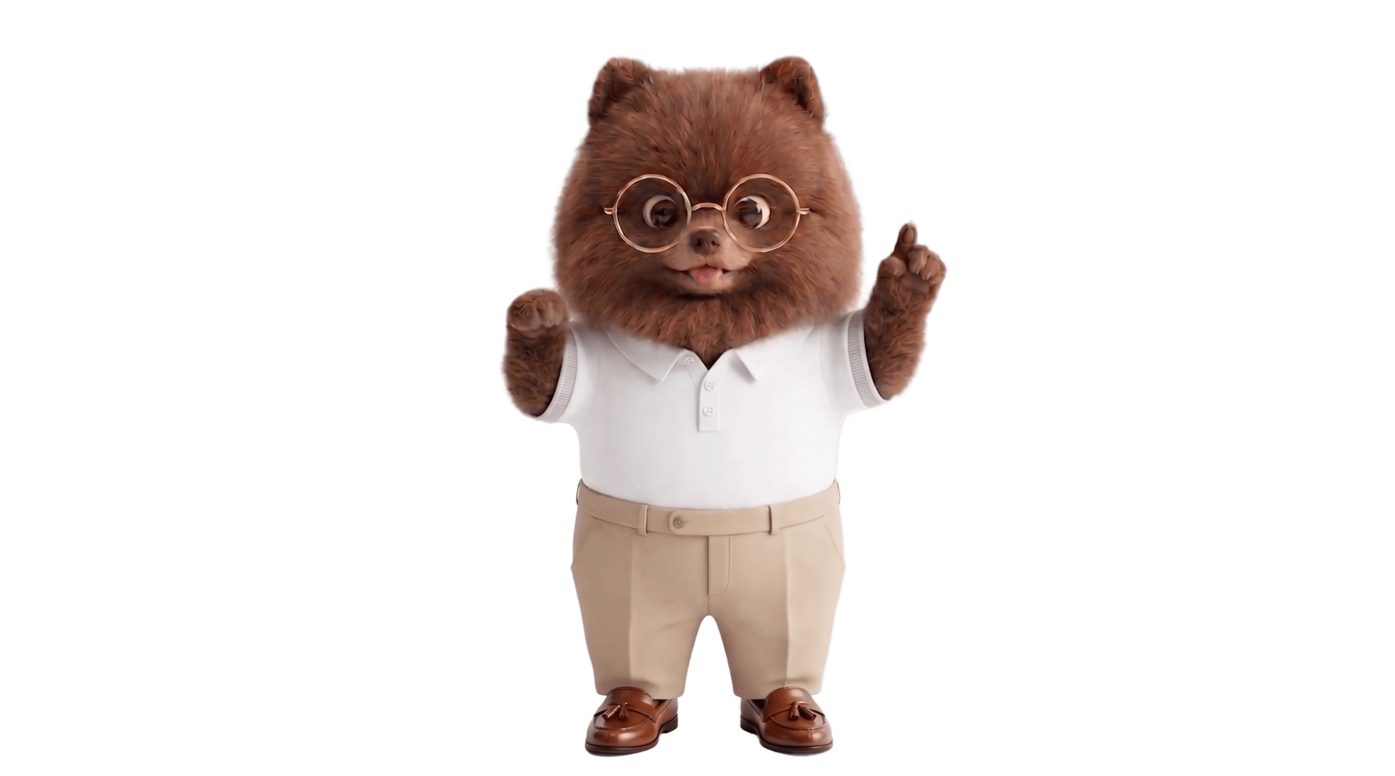 Moka mascot pointing upward